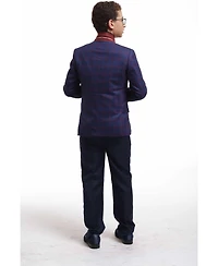 Elie Balleh Boys Navy Slim Fit Checkered Blazer