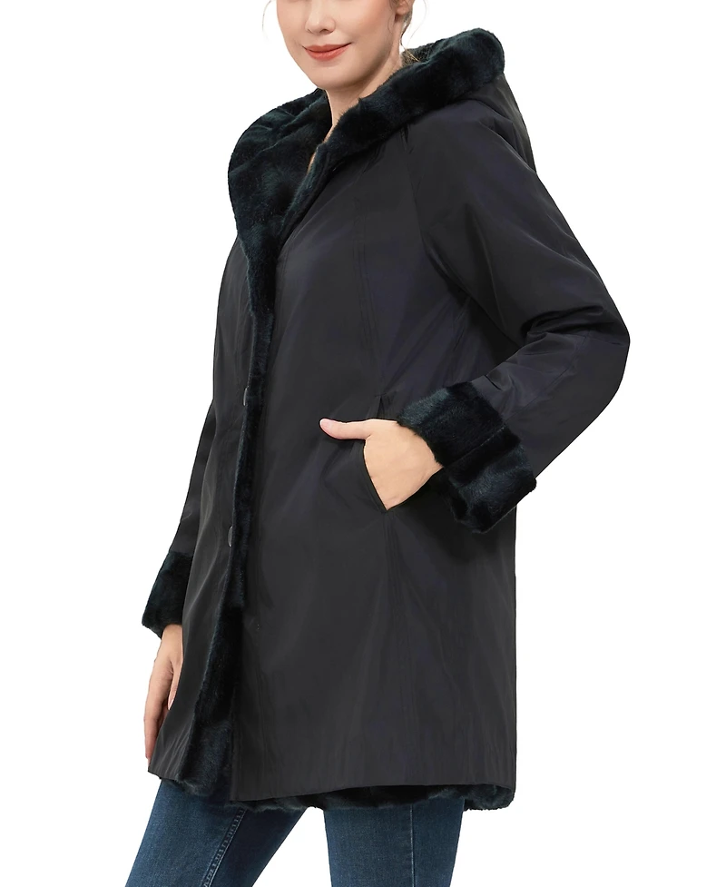 Bgsd Women's Brielle Hooded Reversible Faux Mink Fur Coat