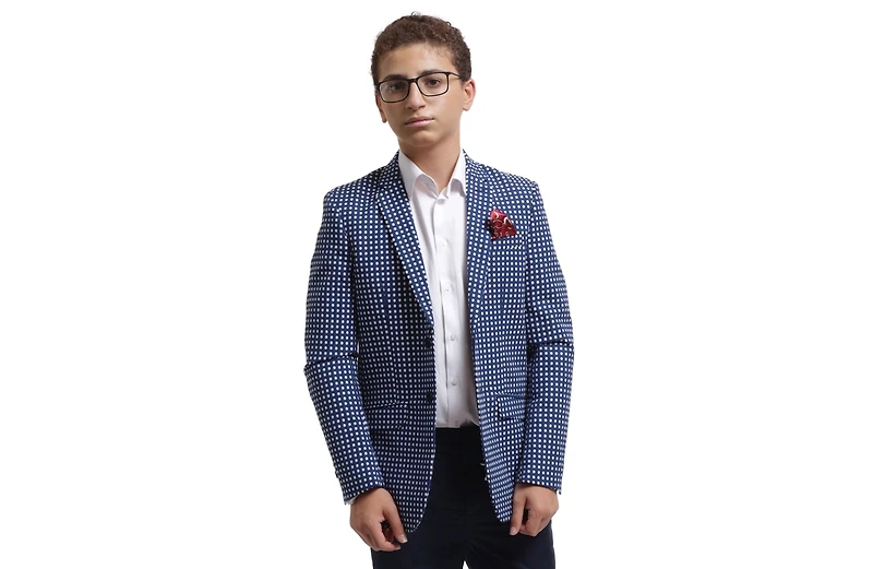 Elie Balleh Boys Navy Slim Fit Checked Blazer