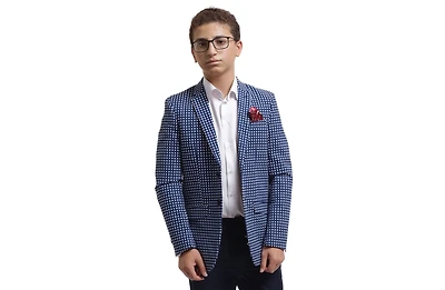 Elie Balleh Boys Navy Slim Fit Checked Blazer