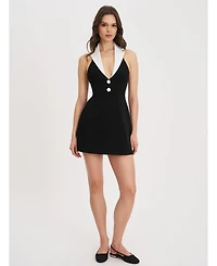 Miss Circle Women Ignacia Office Casual Black and White Halter Mini A-line Dress