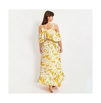 June + Vie Women's Cold-Shoulder Faux-Wrap Maxi Dress