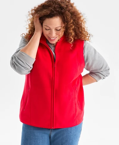 Style & Co Plus Size Solid Polar Fleece Vest, Exclusively at Macy's