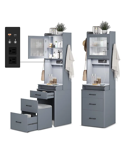 Vlsrka 3-in-1 Vanity Desk with Led Sensor Light, Flip Mirror and Drawers