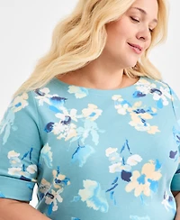 Style & Co Plus Size Boat-Neck Cuffed-Sleeve Top, Macy's Exclusive