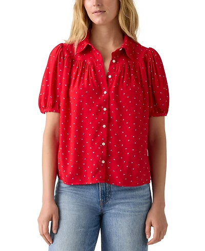 Levi's Women's Lea Printed Puff-Sleeve Slim-Fit Blouse