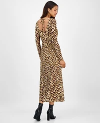 Bar Iii Women's Leopard-Print Mesh Low-Back Midi Dress, Macy's Exclusive