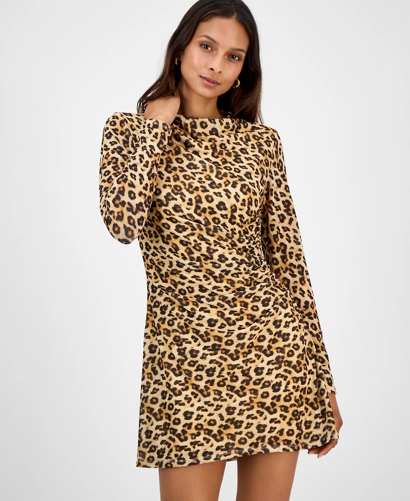 Bar Iii Women's Leopard-Print Mock-Neck Mini Dress, Macy's Exclusive