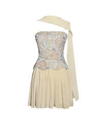 Miss Circle Women's Quanisha Yellow Beaded Floral Mini Chiffon Dress with Scarf