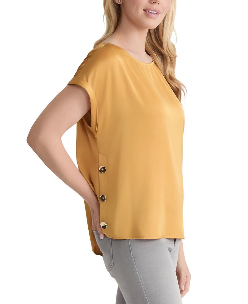 Jones New York Petite Hammered Satin Button-Trim Blouse