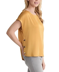 Jones New York Petite Hammered Satin Button-Trim Blouse
