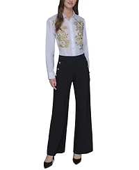 Karl Lagerfeld Paris Women's Side-Button Wide-Leg Ponte Pants