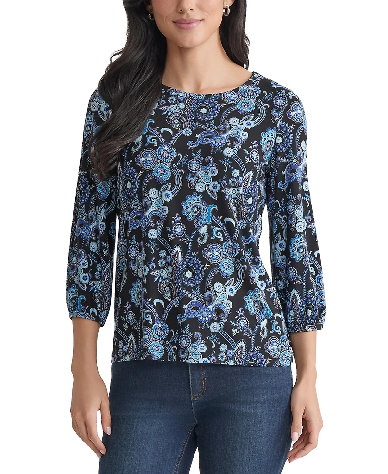 Jones New York Petite Paisley-Print 3/4-Sleeve Top
