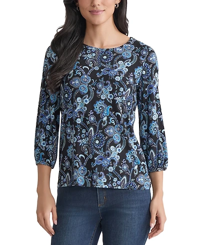 Jones New York Petite Paisley-Print 3/4-Sleeve Top