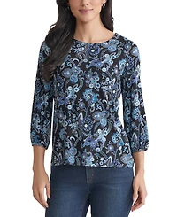 Jones New York Petite Paisley-Print 3/4-Sleeve Top