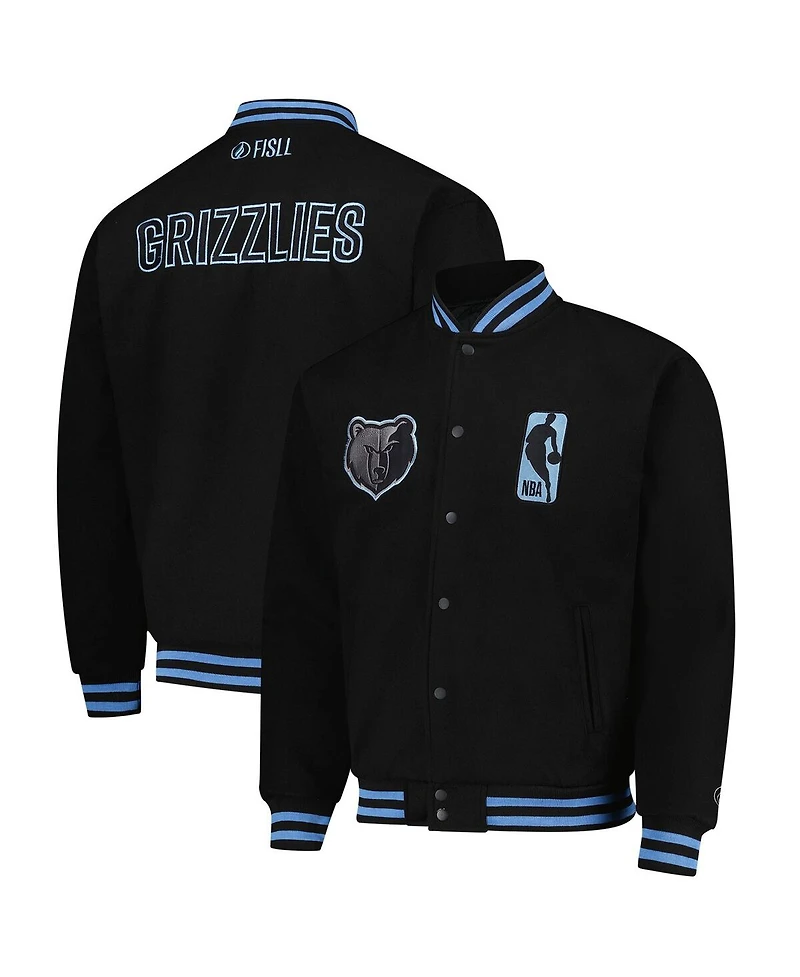 Fisll Men's and Women's Black Memphis Grizzlies Logo Man Shadow Collection Full-Snap Varsity Jacket