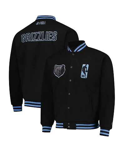 Fisll Men's and Women's Black Memphis Grizzlies Logo Man Shadow Collection Full-Snap Varsity Jacket