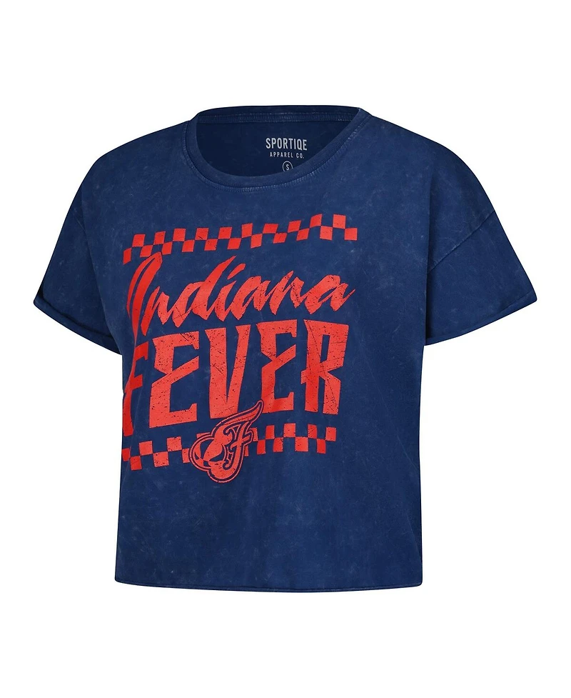 Sportiqe Women's Navy Indiana Fever Rock N Roll Collection Gwen Mineral Wash Cropped T-Shirt