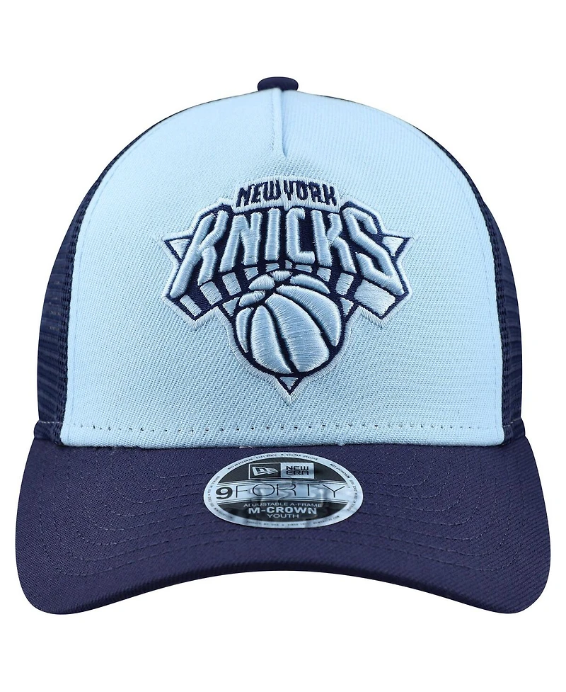 New Era Big Boys and Girls Light Blue New York Knicks Color Pack 9FORTY A-Frame Trucker Adjustable Hat