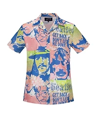 Section 119 Men's Pink the Beatles Portrait Mesh Button-Down Shirt