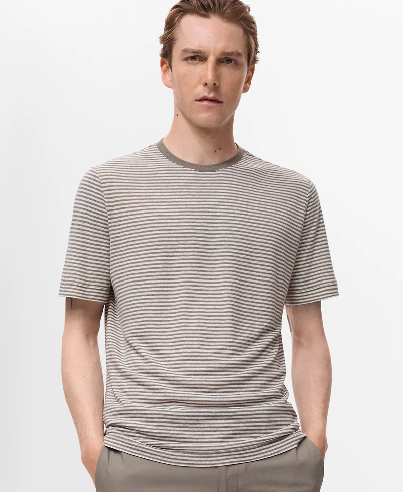 Mango Men's Striped Slim-Fit Linen T-Shirt