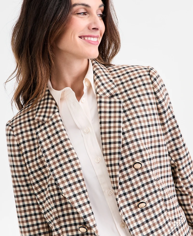 Jones New York Women's Faux Double Breasted Elbow Patch Jacket