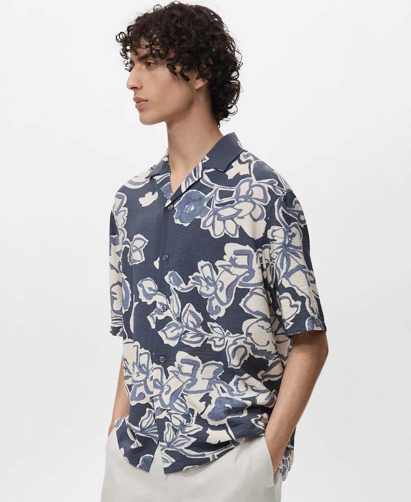 Mango Men's Wrinkled-Effect Floral Shirt