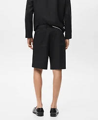 Mango Men's Elastic Waist Linen 9" Bermuda Shorts