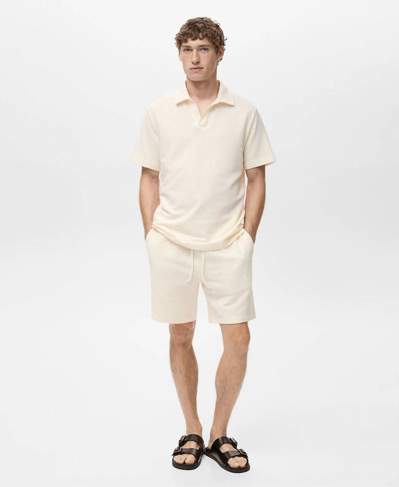 Mango Men's Seersucker Cotton Polo Shirt