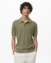 Mango Men's Openwork Knitted Cotton Polo Shirt