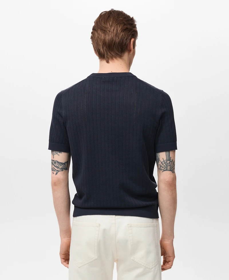 Mango Men's Striped Openwork Cotton T-Shirt