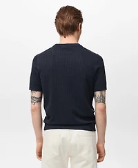 Mango Men's Striped Openwork Cotton T-Shirt