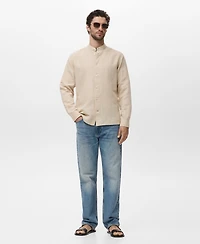 Mango Men's Mao Collar Linen Shirt