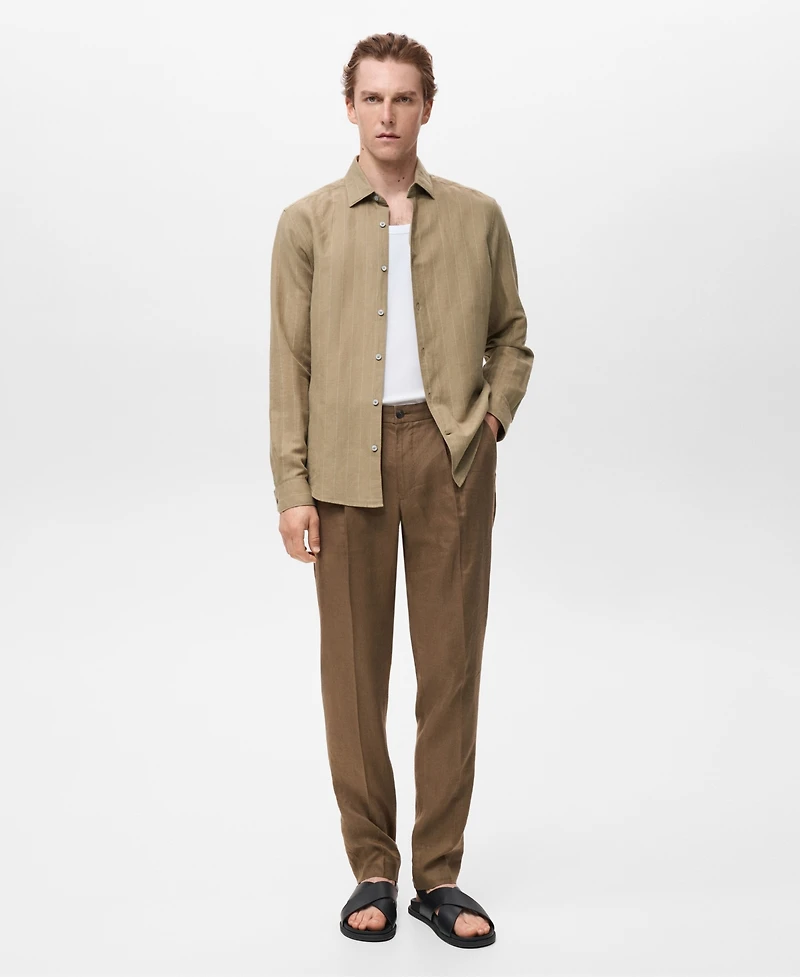 Mango Men's Linen Pinstripe Shirt