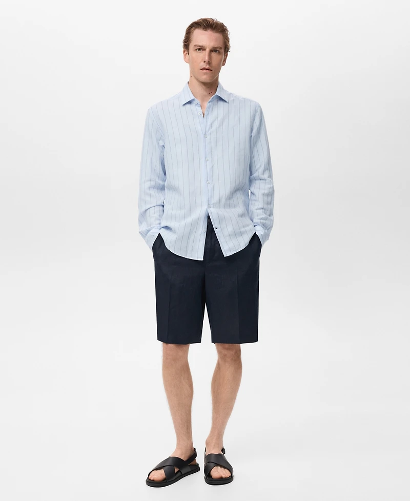 Mango Men's Linen Pinstripe Shirt