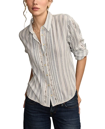 Lucky Brand Women's Lace-Trim Button-Down Cotton Shirt