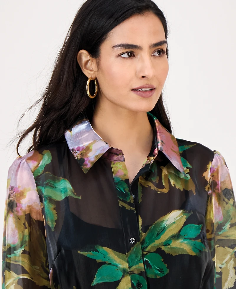 julia jordan Women's Floral Chiffon Maxi Shirtdress