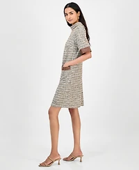 julia jordan Women's Faux-Leather-Trim Tweed Shift Dress