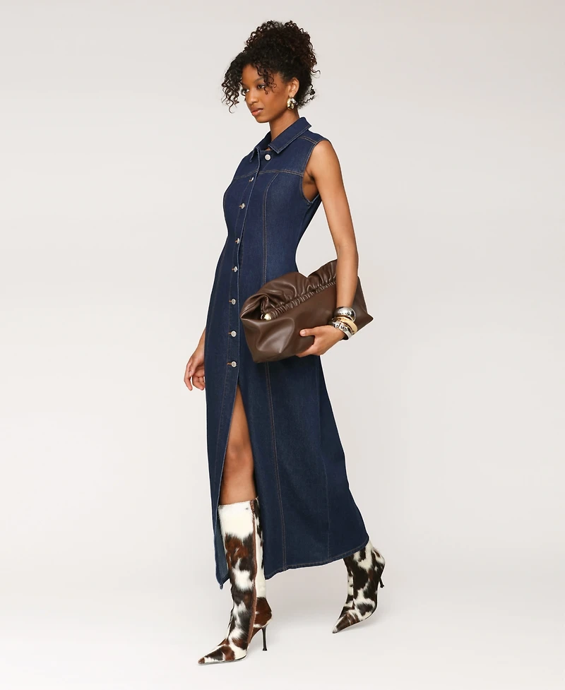 Avec Les Filles Women's Sleeveless Long Shirtdress