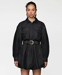 Avec Les Filles Women's Collar Long-Sleeve Shirtdress