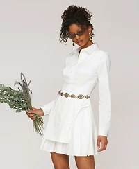 Avec Les Filles Women's Collared Long-Sleeve Short Shirtdress