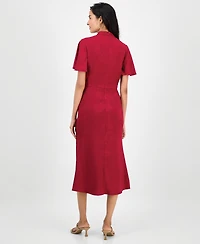 julia jordan Women's High-Neck Flounce-Sleeve Midi Dress