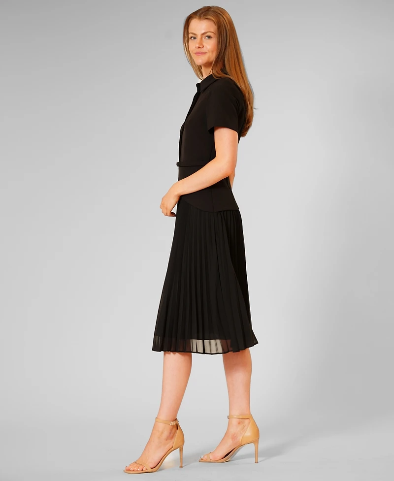 julia jordan Women's Mixed-Media Pleated Midi Dress