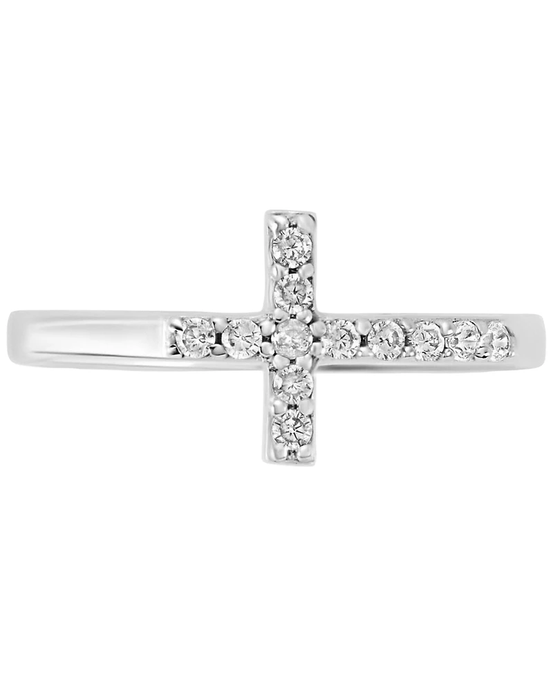 Pave Crystal Thin Cross Ring Sterling Silver