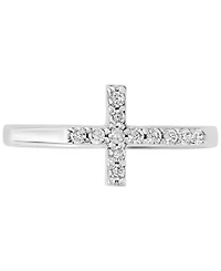 Pave Crystal Thin Cross Ring Sterling Silver