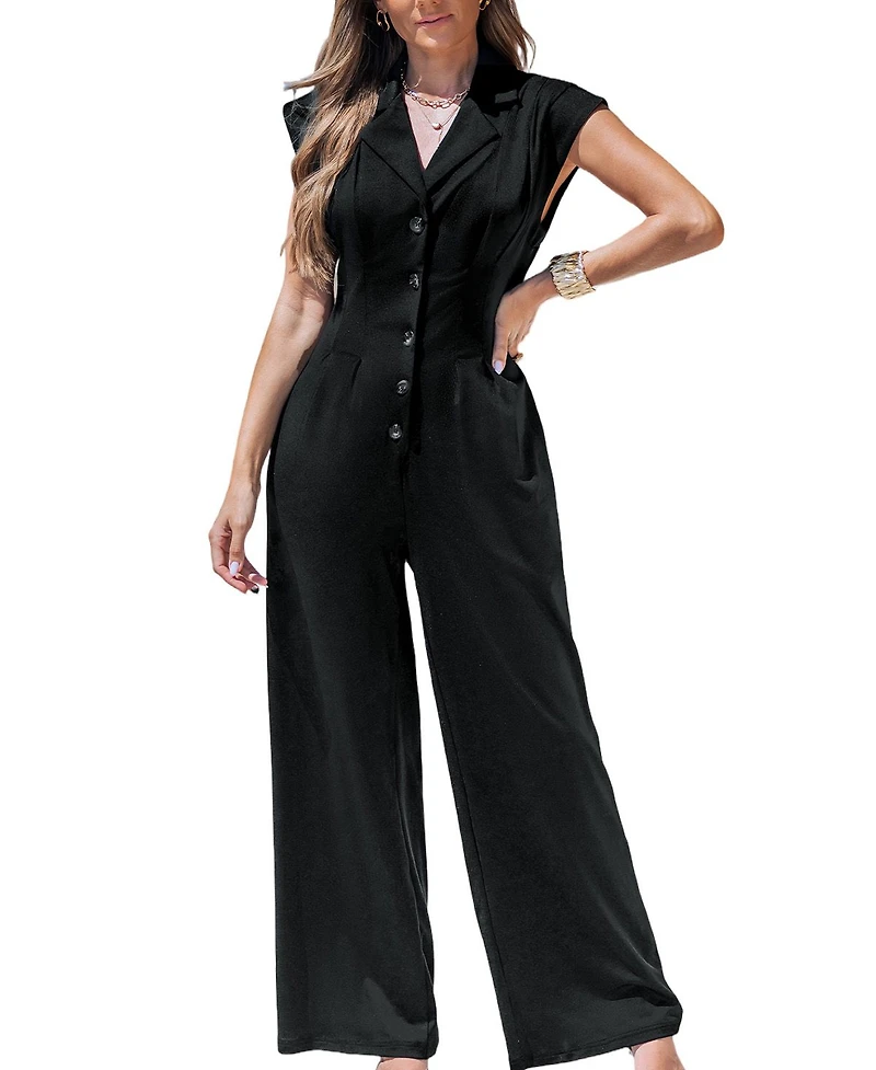 Cupshe Women's Button-Front Wide-Leg Jumpsuit