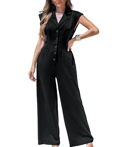 Cupshe Women's Button-Front Wide-Leg Jumpsuit