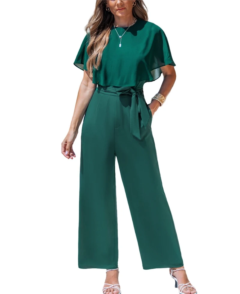 Cupshe Women's Sheer Overlay Wide Leg Jumpsuit
