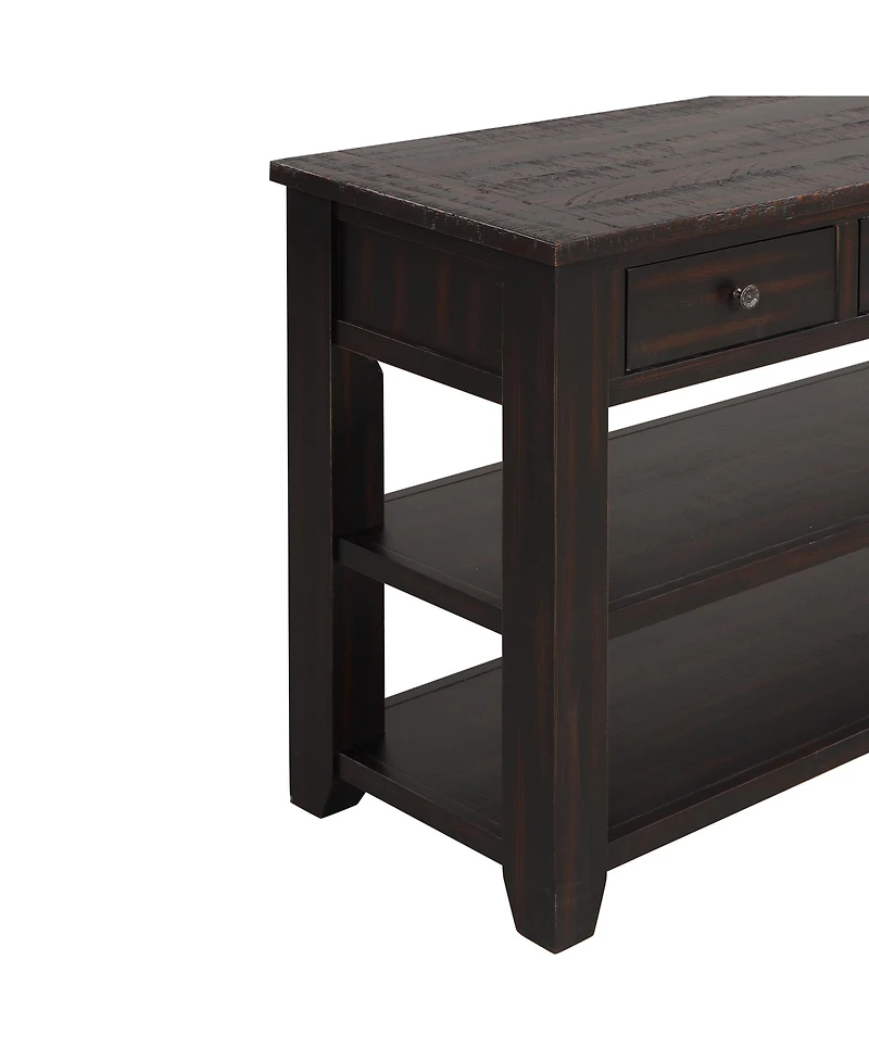 Casainc 48" Solid Pine Wood Top Console Table Cabinet with 3 Storage Drawers and 2 Shelves