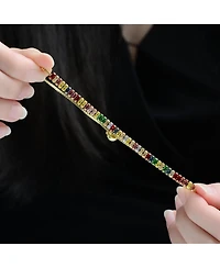 Rachel Glauber 14K Gold Plated with Multi-Colored Cubic Zirconia Adjustable Bolo Clasp Bracelet